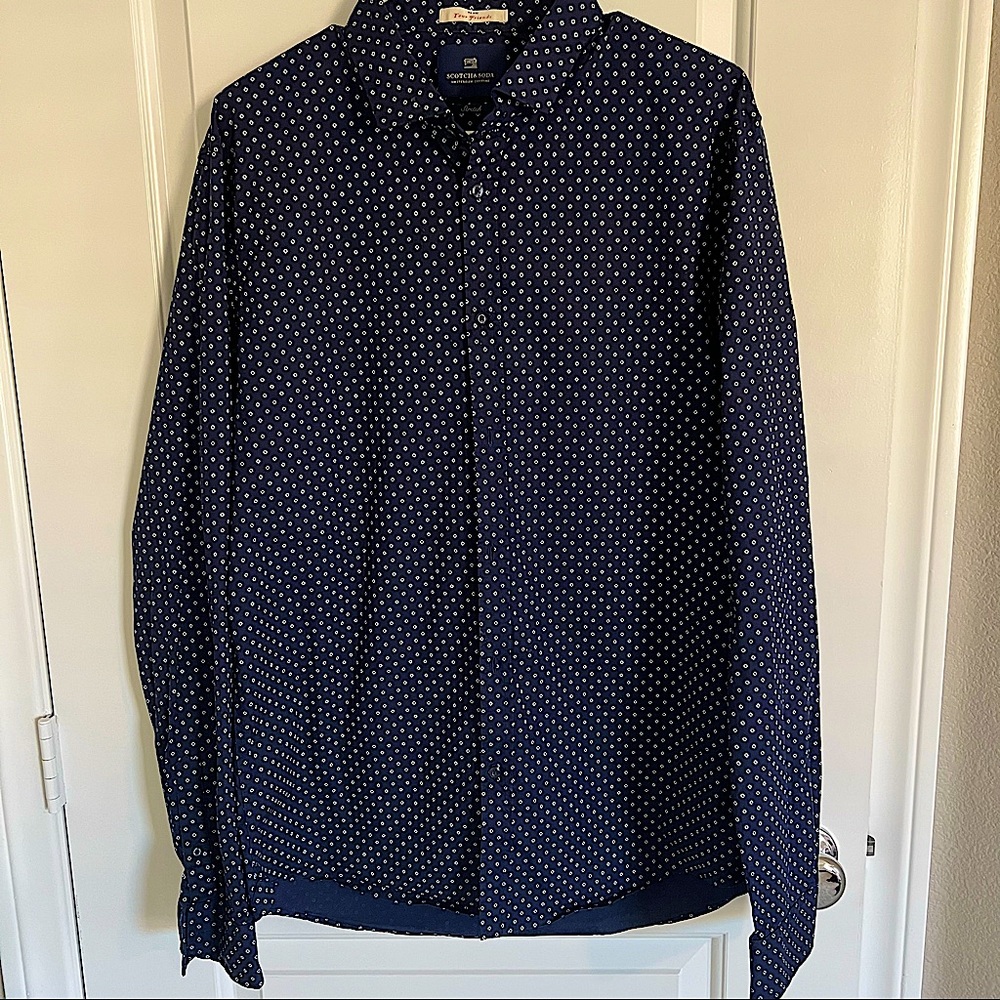Scotch & Soda XL Mens Dress Suit Shirt -Navy Blue with White, Amsterdam Couture
